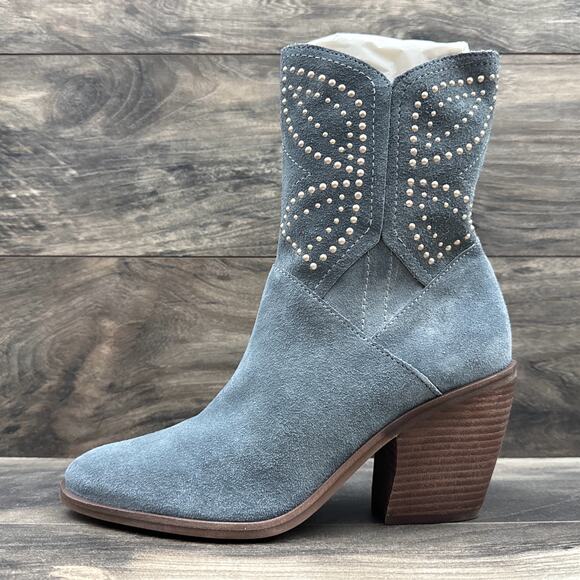 NWOB Lucky Brand Lakelon 8M Suede Cowboy Western Boots Castle Rock Metallic Bead - Picture 7 of 12
